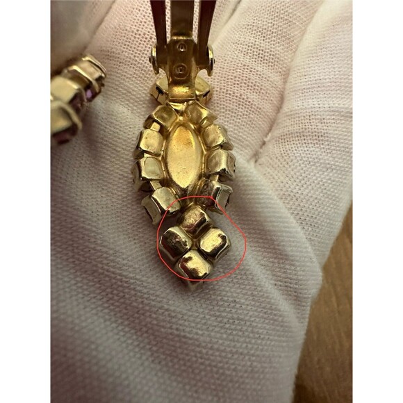 Vintage Pink Rhinestone Gold Tone Clip On Earrings Oval Pink Stone - Picture 2 of 9